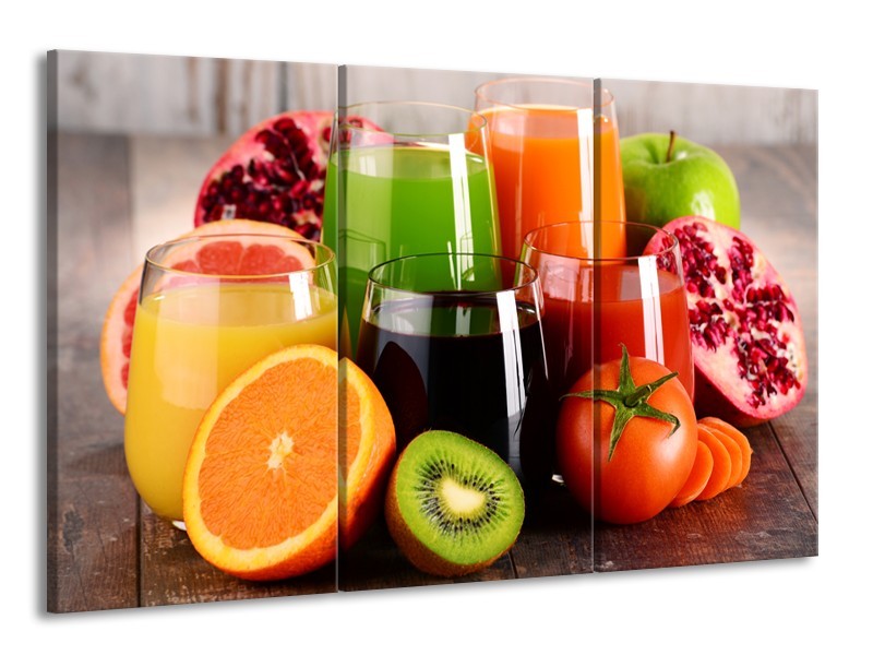 Canvas Schilderij Groenten, Fruit | Oranje, Geel, Groen | 165x100cm 3Luik