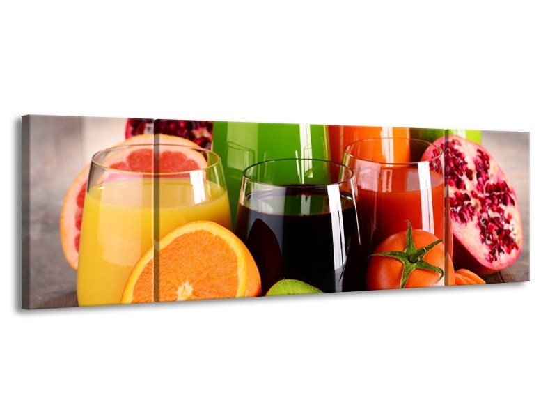 Canvas Schilderij Groenten, Fruit | Oranje, Geel, Groen | 170x50cm 3Luik