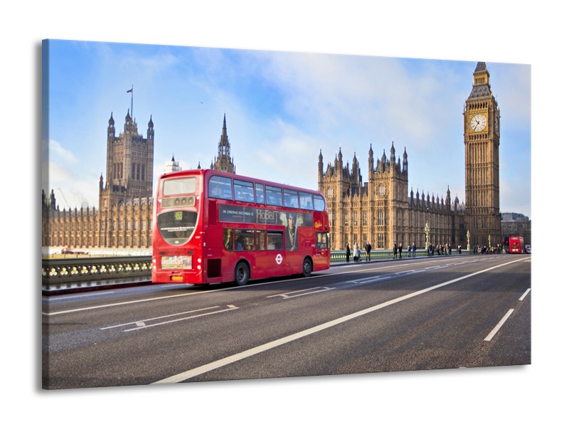 Glasschilderij Engeland, London | Rood, Blauw, Grijs | 140x90cm 1Luik