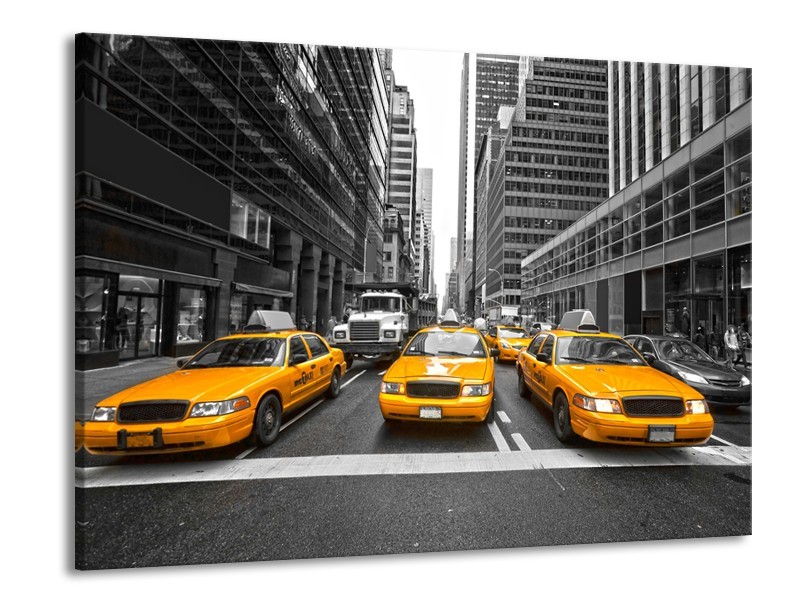 Glasschilderij New York, Auto | Geel, Zwart, Wit | 100x70cm 1Luik