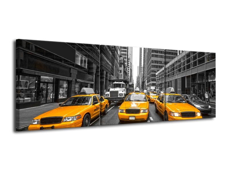 Glasschilderij New York, Auto | Geel, Zwart, Wit | 120x40cm 3Luik