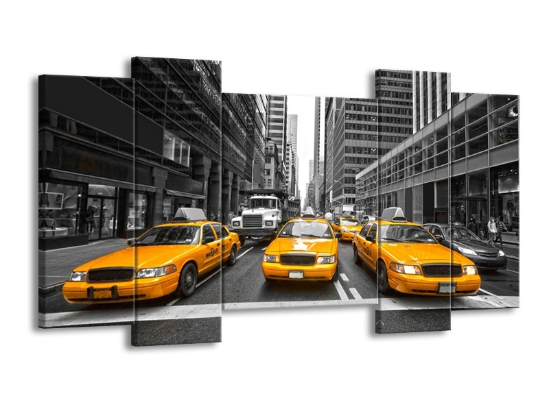 Glasschilderij New York, Auto | Geel, Zwart, Wit | 120x65cm 5Luik