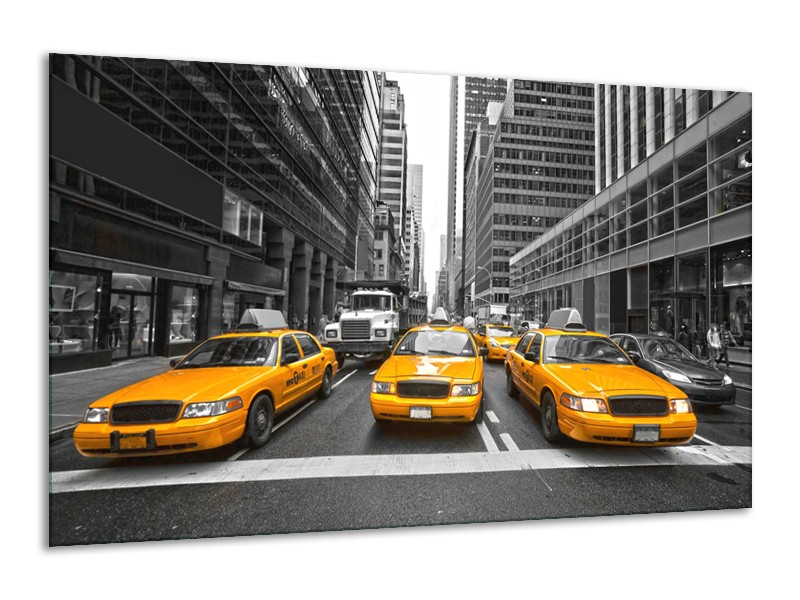 Canvas Schilderij New York, Auto | Geel, Zwart, Wit | 120x70cm 1Luik