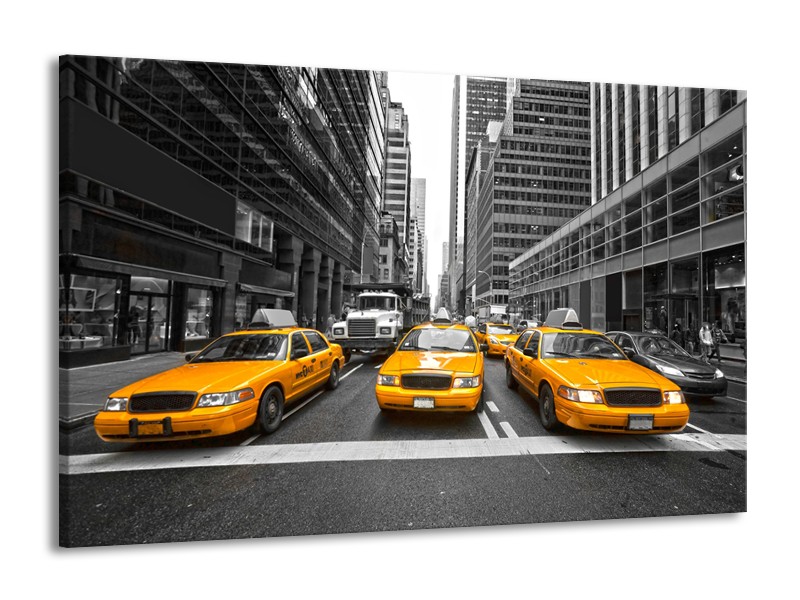 Glasschilderij New York, Auto | Geel, Zwart, Wit | 140x90cm 1Luik