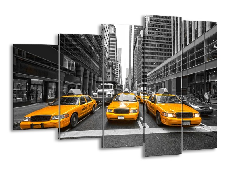 Glasschilderij New York, Auto | Geel, Zwart, Wit | 150x100cm 5Luik