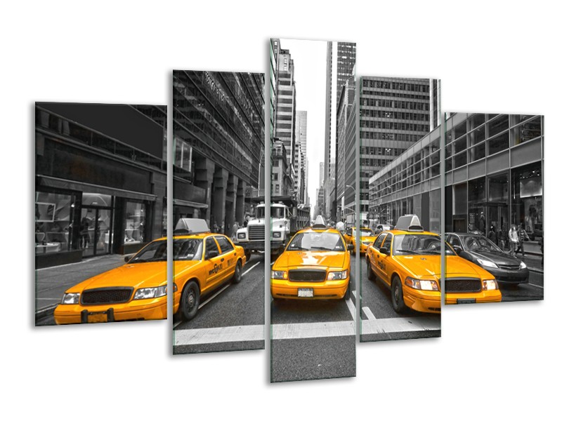 Glasschilderij New York, Auto | Geel, Zwart, Wit | 170x100cm 5Luik