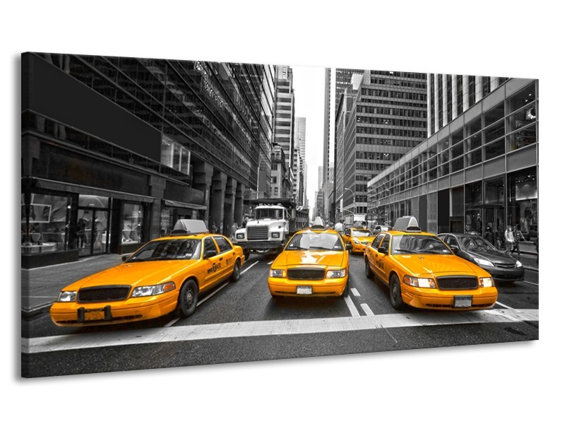 Canvas Schilderij New York, Auto | Geel, Zwart, Wit | 170x90cm 1Luik