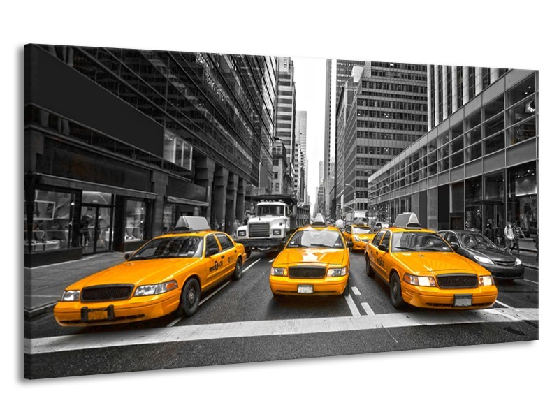 Canvas Schilderij New York, Auto | Geel, Zwart, Wit | 190x100cm 1Luik