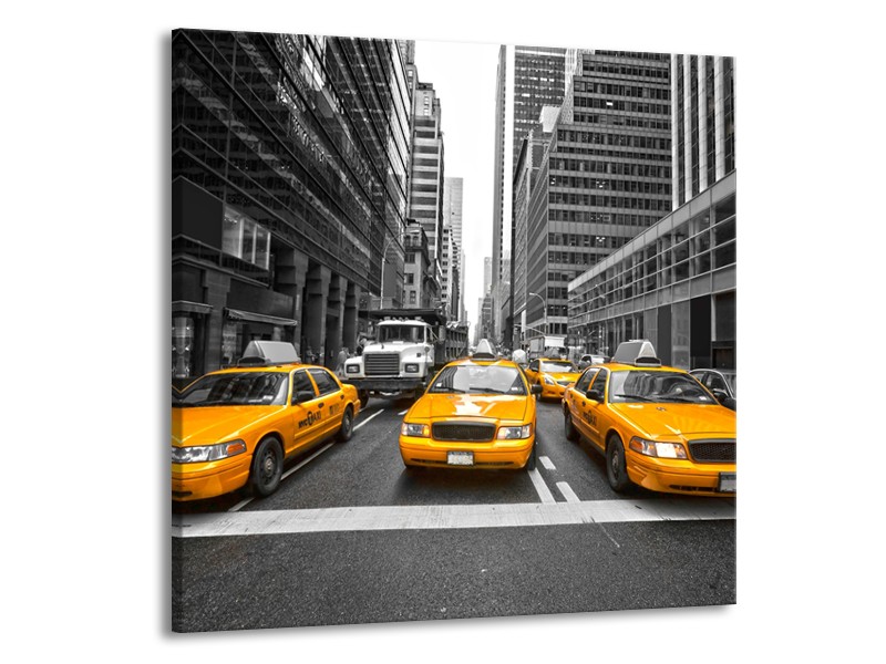 Canvas Schilderij New York, Auto | Geel, Zwart, Wit | 70x70cm 1Luik