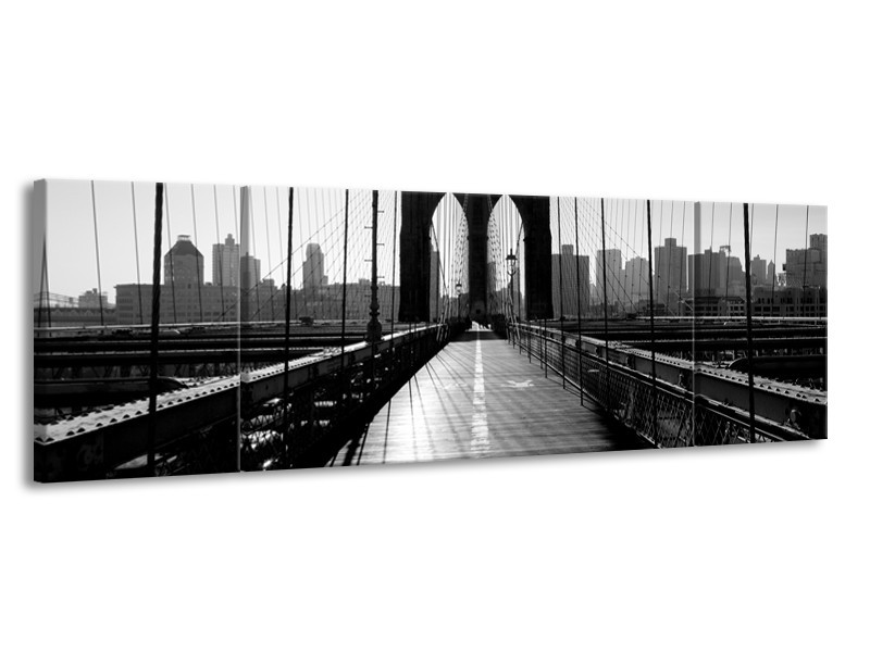 Glasschilderij Brug, Steden | Zwart, Wit, Grijs | 170x50cm 3Luik