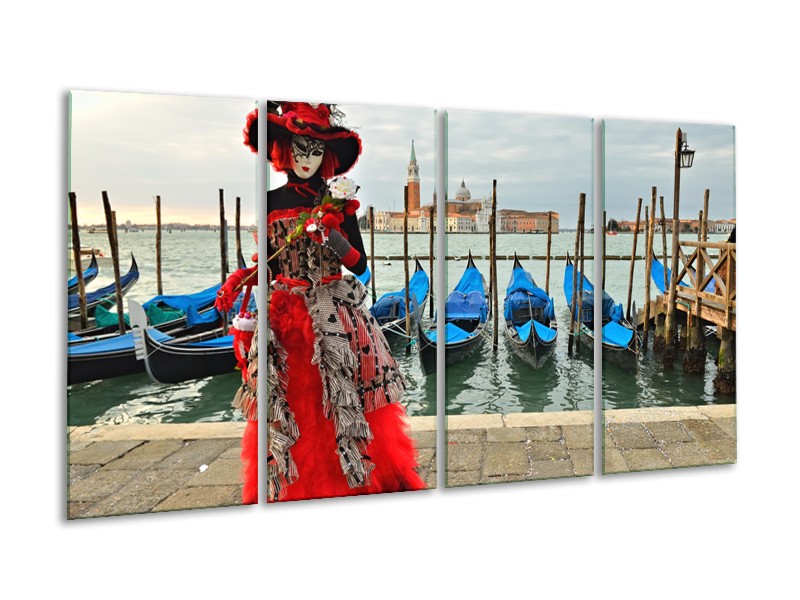 Glasschilderij Venetië, Masker | Rood, Blauw, Grijs | 160x80cm 4Luik