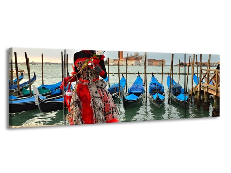 Glasschilderij Venetië, Masker | Rood, Blauw, Grijs | 170x50cm 3Luik