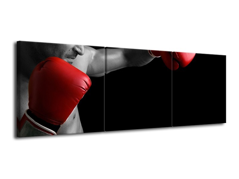 Glasschilderij Man, Sport | Zwart, Grijs, Rood | 120x40cm 3Luik