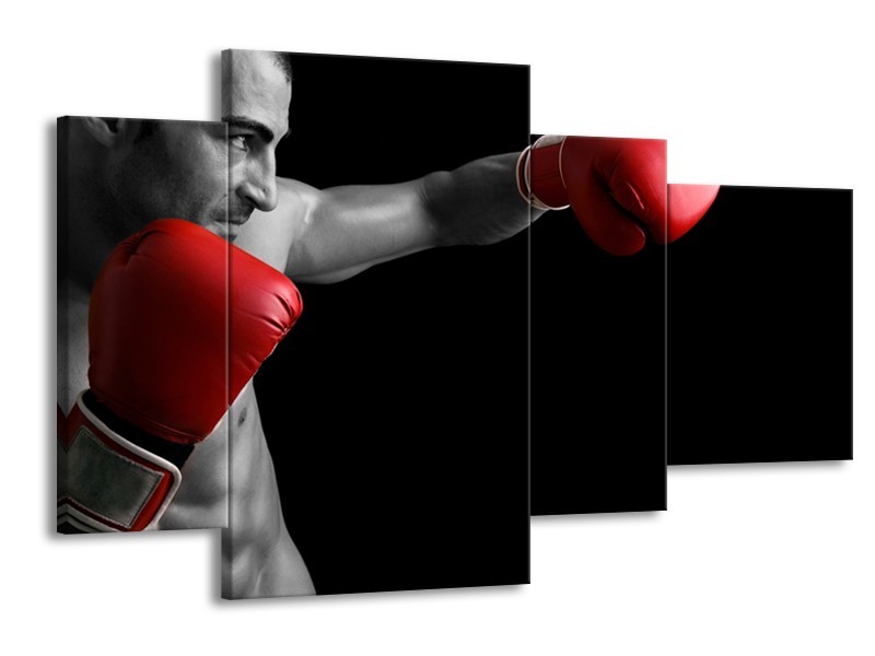 Canvas Schilderij Man, Sport | Zwart, Grijs, Rood | 120x75cm 4Luik