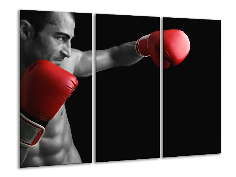 Canvas Schilderij Man, Sport | Zwart, Grijs, Rood | 120x80cm 3Luik