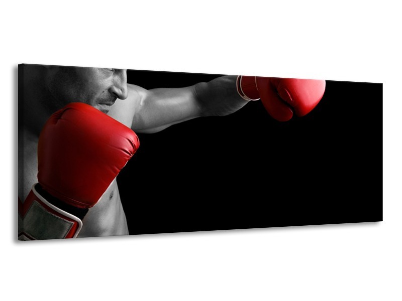 Canvas Schilderij Man, Sport | Zwart, Grijs, Rood | 145x58cm 1Luik