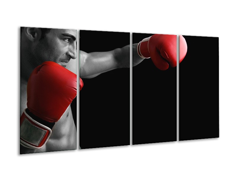 Canvas Schilderij Man, Sport | Zwart, Grijs, Rood | 160x80cm 4Luik