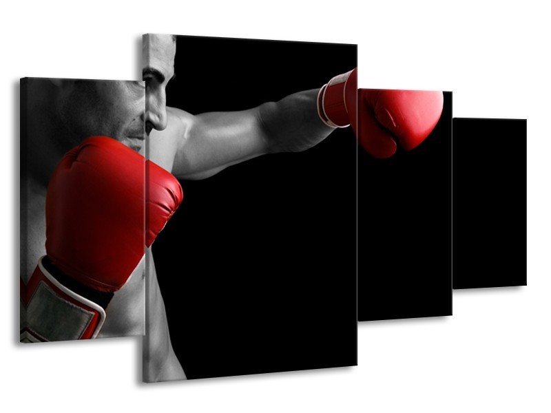 Canvas Schilderij Man, Sport | Zwart, Grijs, Rood | 160x90cm 4Luik