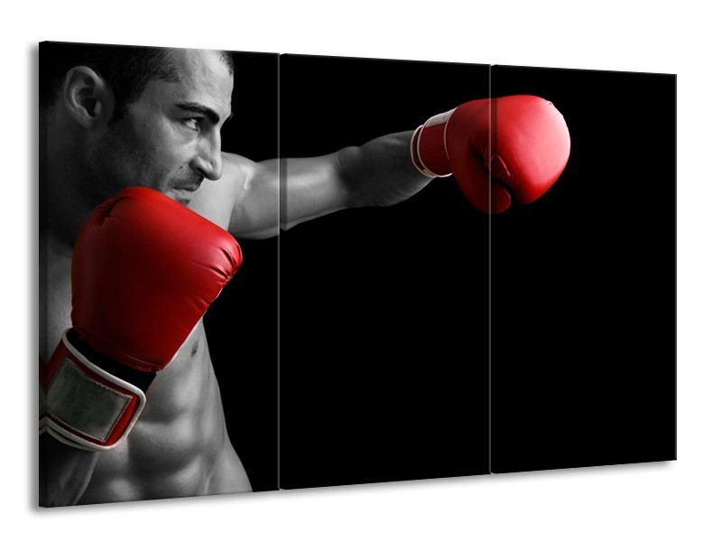 Canvas Schilderij Man, Sport | Zwart, Grijs, Rood | 165x100cm 3Luik