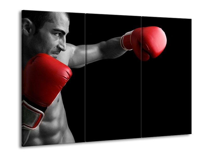 Canvas Schilderij Man, Sport | Zwart, Grijs, Rood | 60x90cm 3Luik