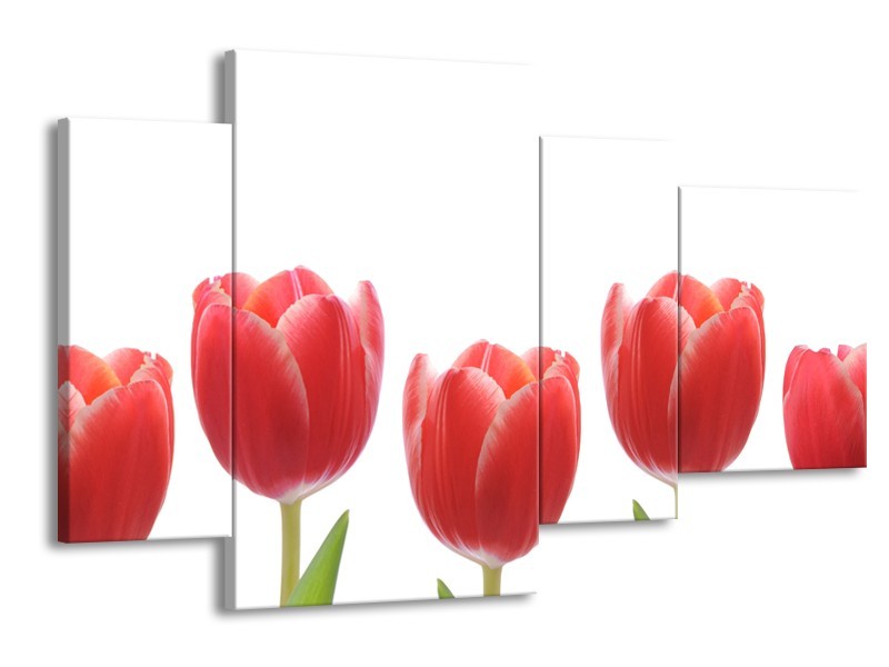 Canvas Schilderij Tulpen, Bloemen | Wit, Rood, Groen | 120x75cm 4Luik