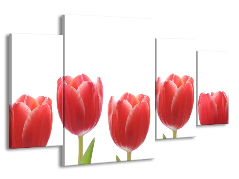 Glasschilderij Tulpen, Bloemen | Wit, Rood, Groen | 160x90cm 4Luik