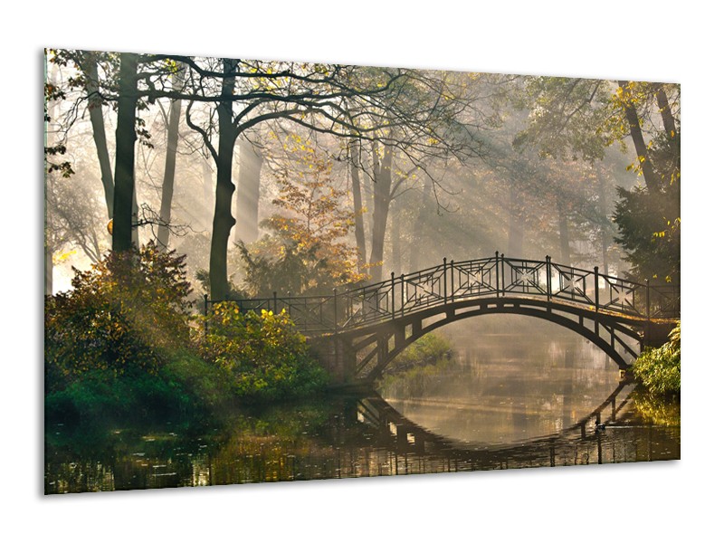 Canvas Schilderij Brug, Natuur | Grijs, Groen, Bruin | 120x70cm 1Luik