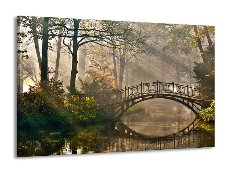 Canvas Schilderij Brug, Natuur | Grijs, Groen, Bruin | 140x90cm 1Luik