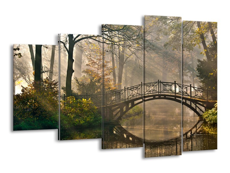 Glasschilderij Brug, Natuur | Grijs, Groen, Bruin | 150x100cm 5Luik