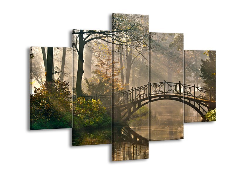 Glasschilderij Brug, Natuur | Grijs, Groen, Bruin | 150x105cm 5Luik