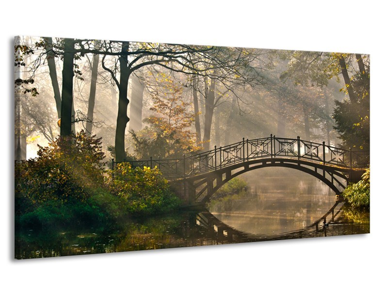 Canvas Schilderij Brug, Natuur | Grijs, Groen, Bruin | 170x90cm 1Luik