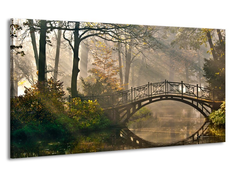 Canvas Schilderij Brug, Natuur | Grijs, Groen, Bruin | 190x100cm 1Luik