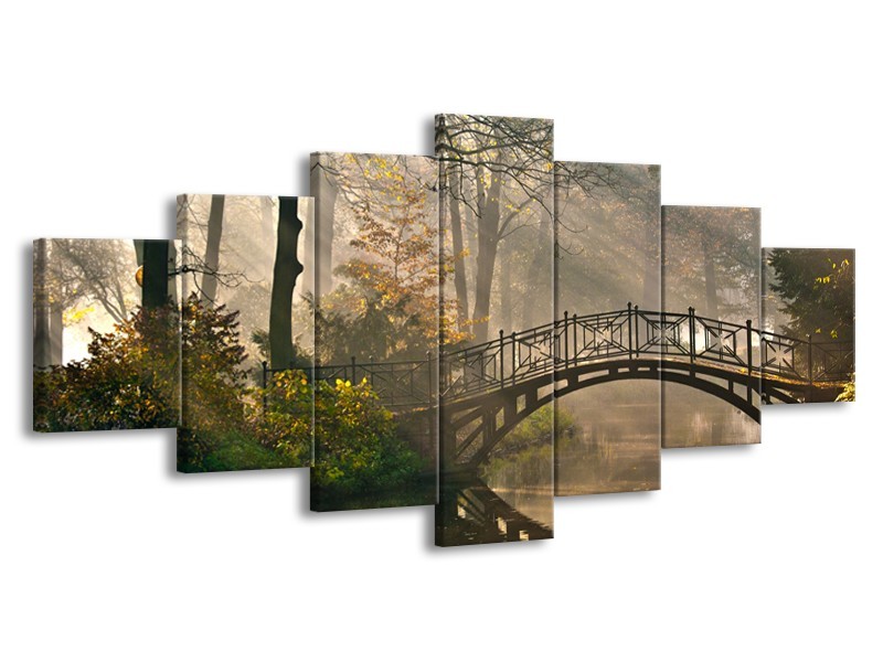 Canvas Schilderij Brug, Natuur | Grijs, Groen, Bruin | 210x100cm 7Luik