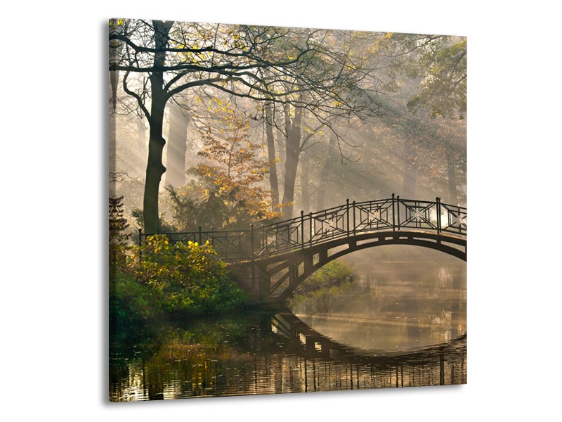 Canvas Schilderij Brug, Natuur | Grijs, Groen, Bruin | 50x50cm 1Luik