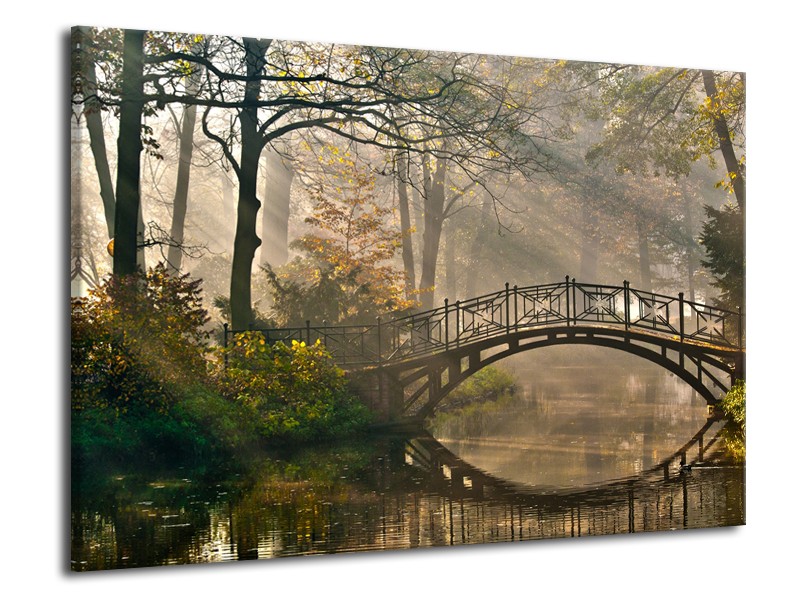 Canvas Schilderij Brug, Natuur | Grijs, Groen, Bruin | 70x50cm 1Luik