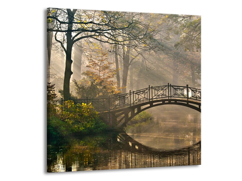 Canvas Schilderij Brug, Natuur | Grijs, Groen, Bruin | 70x70cm 1Luik