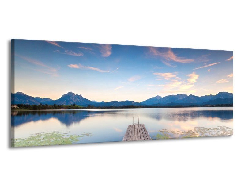 Canvas Schilderij Natuur, Bergen | Blauw, Grijs, Groen | 145x58cm 1Luik