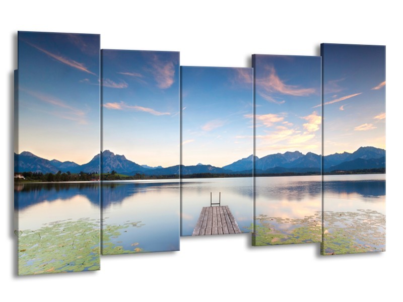 Glasschilderij Natuur, Bergen | Blauw, Grijs, Groen | 150x80cm 5Luik