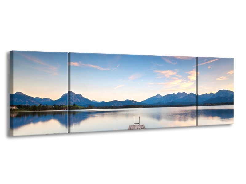 Glasschilderij Natuur, Bergen | Blauw, Grijs, Groen | 170x50cm 3Luik