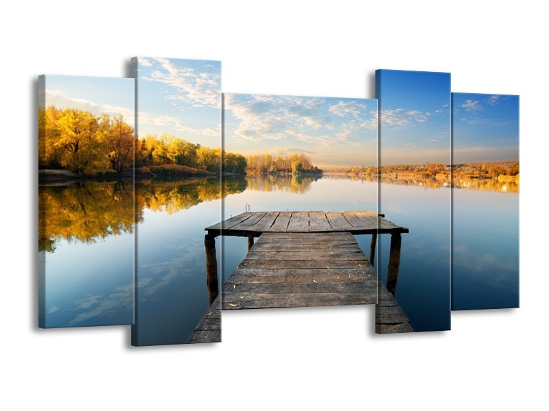 Canvas Schilderij Natuur, Water | Blauw, Bruin, Grijs | 120x65cm 5Luik