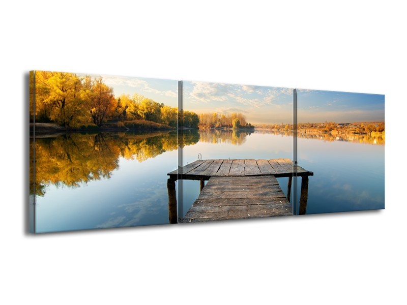 Glasschilderij Natuur, Water | Blauw, Bruin, Grijs | 150x50cm 3Luik