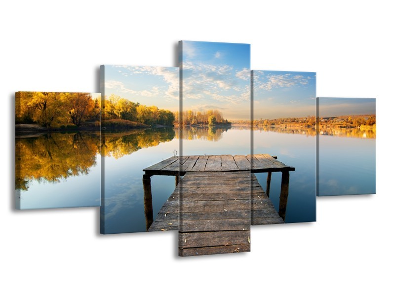 Canvas Schilderij Natuur, Water | Blauw, Bruin, Grijs | 150x80cm 5Luik