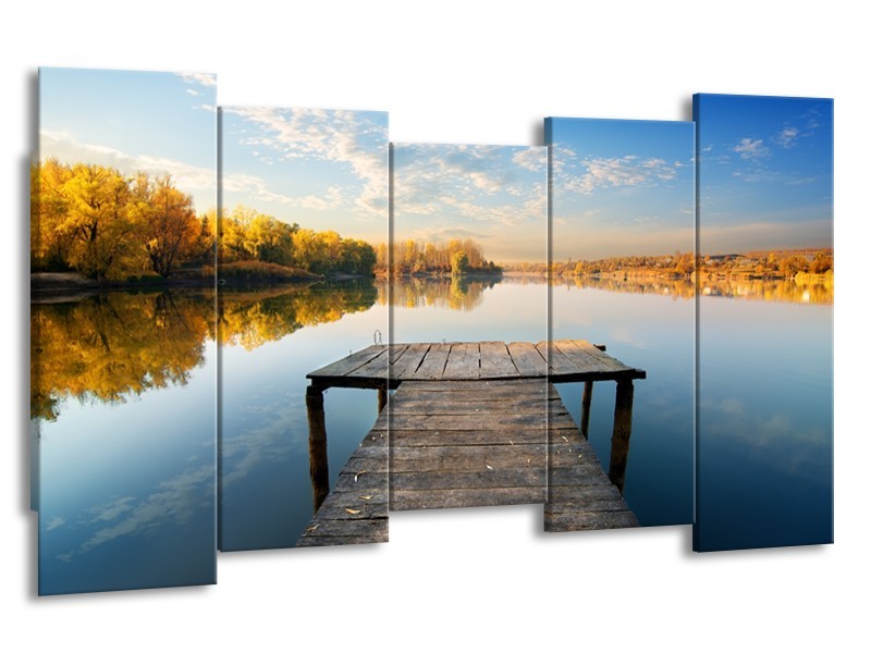 Glasschilderij Natuur, Water | Blauw, Bruin, Grijs | 150x80cm 5Luik