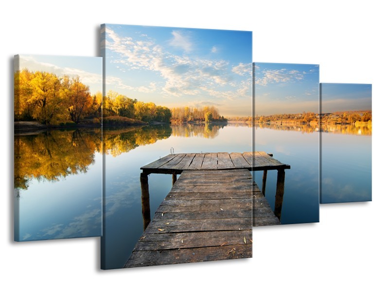 Canvas Schilderij Natuur, Water | Blauw, Bruin, Grijs | 160x90cm 4Luik