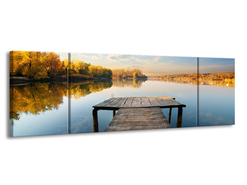 Canvas Schilderij Natuur, Water | Blauw, Bruin, Grijs | 170x50cm 3Luik