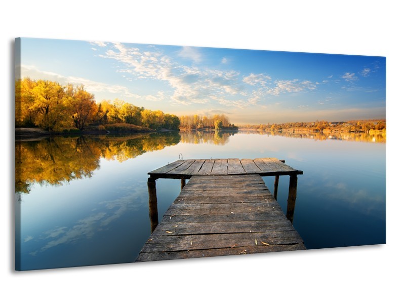 Canvas Schilderij Natuur, Water | Blauw, Bruin, Grijs | 170x90cm 1Luik