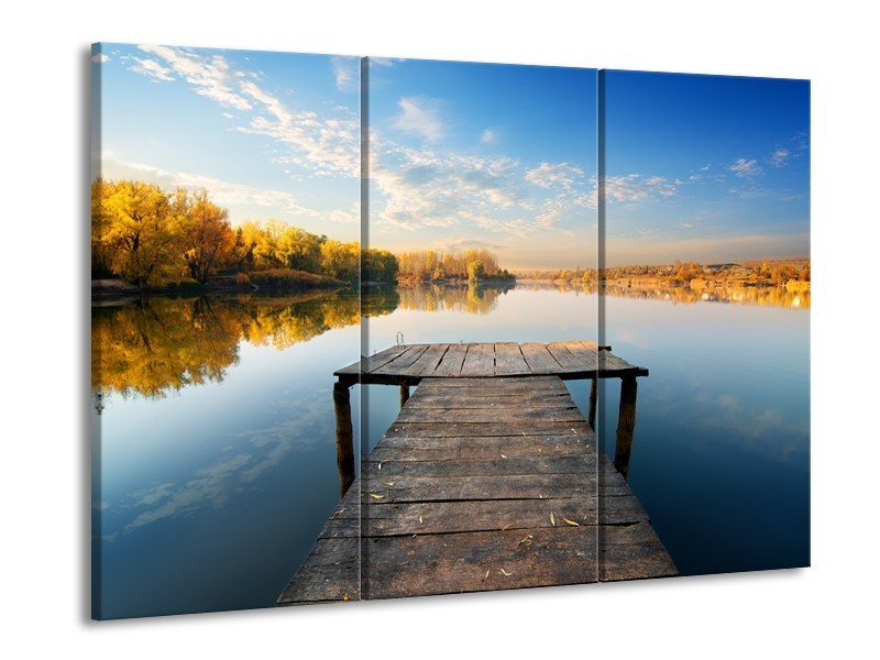 Canvas Schilderij Natuur, Water | Blauw, Bruin, Grijs | 60x90cm 3Luik