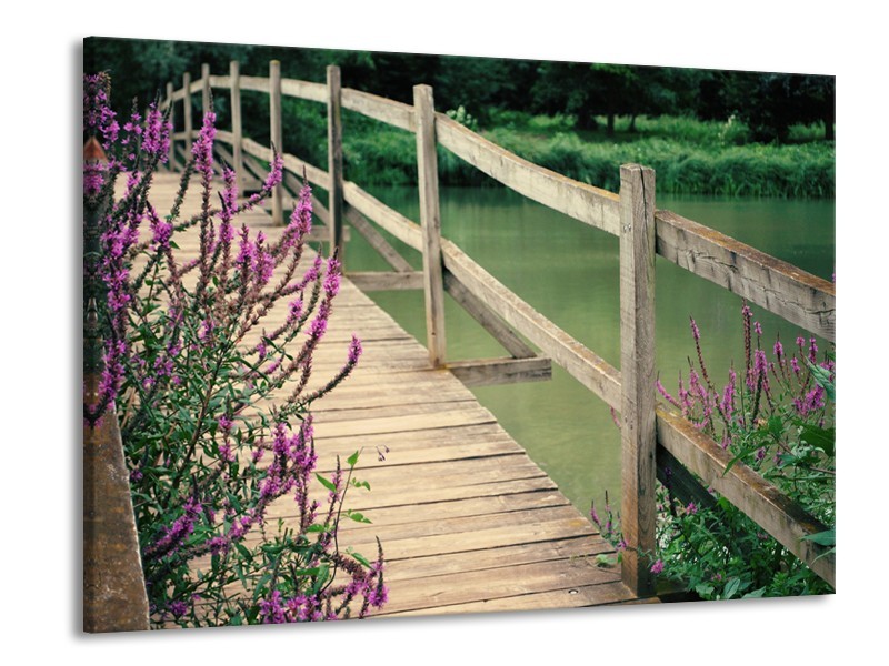 Canvas Schilderij Natuur, Brug | Groen, Paars, Grijs | 100x70cm 1Luik