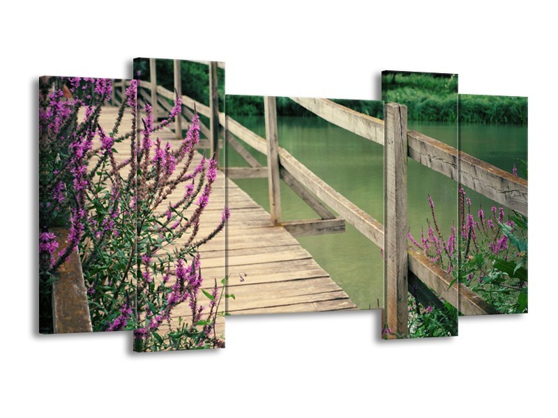 Glasschilderij Natuur, Brug | Groen, Paars, Grijs | 120x65cm 5Luik