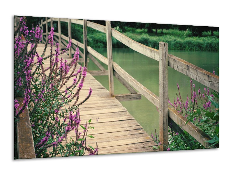 Canvas Schilderij Natuur, Brug | Groen, Paars, Grijs | 120x70cm 1Luik